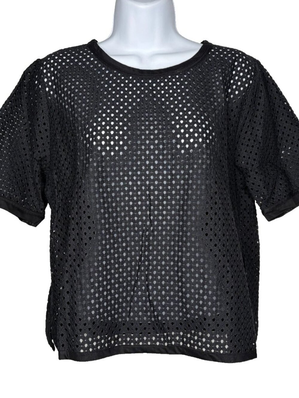 Banana Republic TBD Black Open Mesh T-shirt Top Size L Exposed Back Zipper
